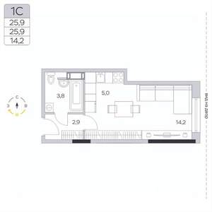 Студия квартира, вторичка, 26м2, 7/9 этаж
