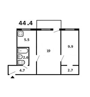 2-к квартира, вторичка, 44м2, 2/5 этаж
