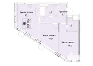 2-к квартира, строящийся дом, 55м2, 9/23 этаж