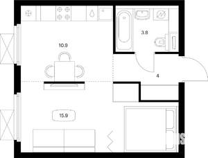 1-к квартира, вторичка, 35м2, 17/25 этаж
