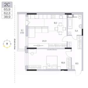 1-к квартира, вторичка, 62м2, 3/9 этаж