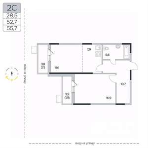 2-к квартира, вторичка, 56м2, 7/9 этаж