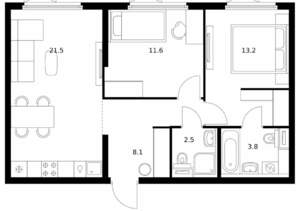 2-к квартира, вторичка, 61м2, 3/25 этаж