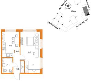 1-к квартира, вторичка, 44м2, 13/6 этаж