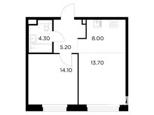 2-к квартира, строящийся дом, 45м2, 3/23 этаж