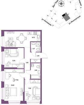 3-к квартира, вторичка, 78м2, 17/6 этаж