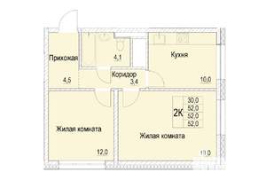 2-к квартира, строящийся дом, 52м2, 22/23 этаж