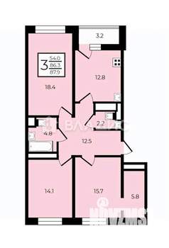 3-к квартира, вторичка, 86м2, 8/17 этаж