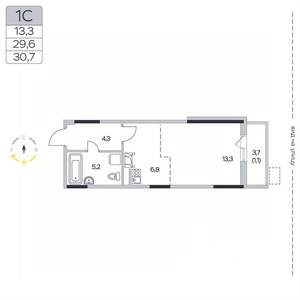 Студия квартира, вторичка, 31м2, 2/9 этаж