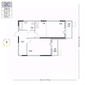 2-к квартира, вторичка, 56м2, 3/9 этаж