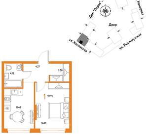 1-к квартира, вторичка, 38м2, 7/6 этаж