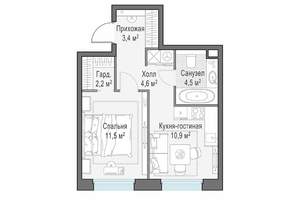 1-к квартира, строящийся дом, 37м2, 13/23 этаж