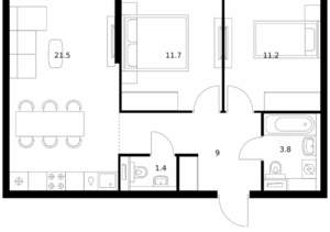 2-к квартира, вторичка, 59м2, 6/25 этаж