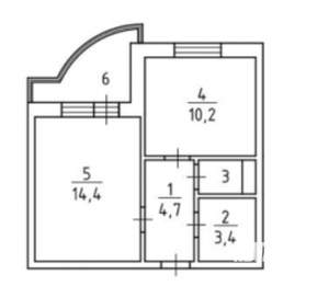 1-к квартира, вторичка, 34м2, 6/12 этаж