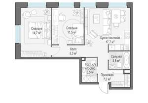 2-к квартира, строящийся дом, 64м2, 12/23 этаж