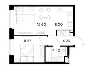 2-к квартира, строящийся дом, 40м2, 10/20 этаж