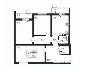 3-к квартира, вторичка, 89м2, 5/9 этаж