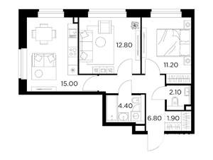 2-к квартира, строящийся дом, 54м2, 21/23 этаж