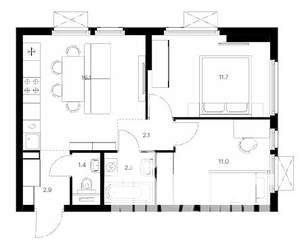 2-к квартира, вторичка, 48м2, 22/25 этаж