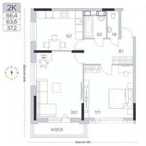 2-к квартира, вторичка, 64м2, 9/9 этаж