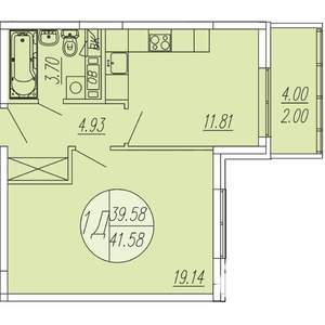 1-к квартира, вторичка, 42м2, 1/4 этаж
