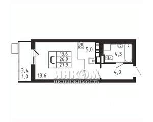 Студия квартира, вторичка, 28м2, 8/9 этаж