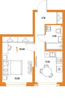1-к квартира, строящийся дом, 36м2, 13/25 этаж