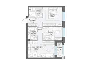 2-к квартира, строящийся дом, 57м2, 10/12 этаж