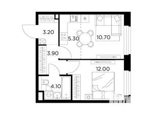 2-к квартира, строящийся дом, 39м2, 11/23 этаж