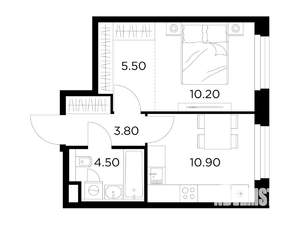 1-к квартира, строящийся дом, 35м2, 19/23 этаж