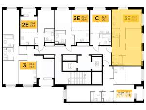 3-к квартира, строящийся дом, 56м2, 2/12 этаж