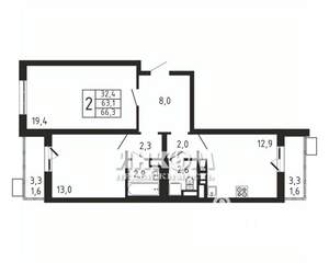2-к квартира, вторичка, 66м2, 7/9 этаж