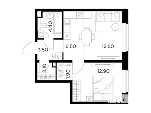 2-к квартира, строящийся дом, 44м2, 23/23 этаж
