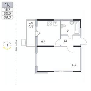 1-к квартира, вторичка, 38м2, 2/9 этаж