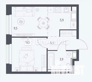 2-к квартира, вторичка, 33м2, 11/17 этаж