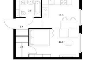 1-к квартира, вторичка, 34м2, 2/25 этаж