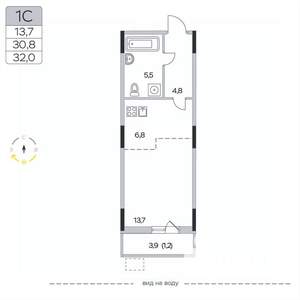 Студия квартира, вторичка, 32м2, 3/9 этаж
