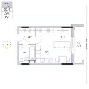 Студия квартира, строящийся дом, 30м2, 9/9 этаж