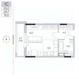 Студия квартира, вторичка, 30м2, 8/9 этаж