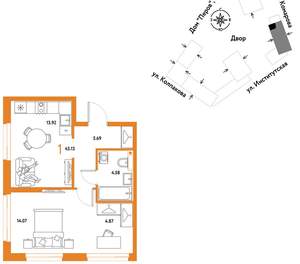 1-к квартира, вторичка, 43м2, 11/6 этаж