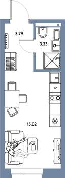 Студия квартира, строящийся дом, 22м2, 22/25 этаж
