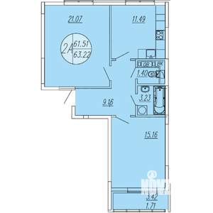 2-к квартира, строящийся дом, 63м2, 2/4 этаж