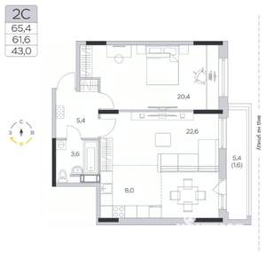 1-к квартира, вторичка, 62м2, 6/9 этаж