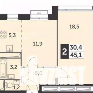 1-к квартира, вторичка, 45м2, 8/15 этаж