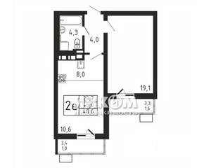 2-к квартира, вторичка, 49м2, 9/9 этаж