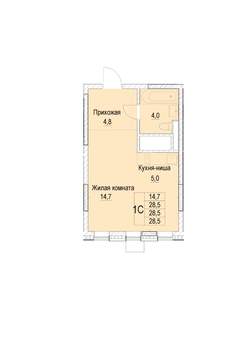 1-к квартира, строящийся дом, 29м2, 16/23 этаж