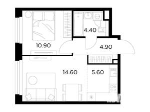 2-к квартира, строящийся дом, 40м2, 13/20 этаж