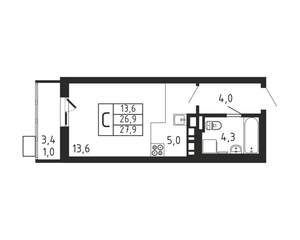 Студия квартира, вторичка, 28м2, 3/9 этаж