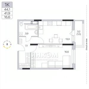 1-к квартира, вторичка, 42м2, 8/9 этаж