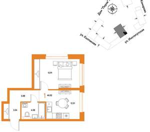 1-к квартира, вторичка, 40м2, 12/6 этаж